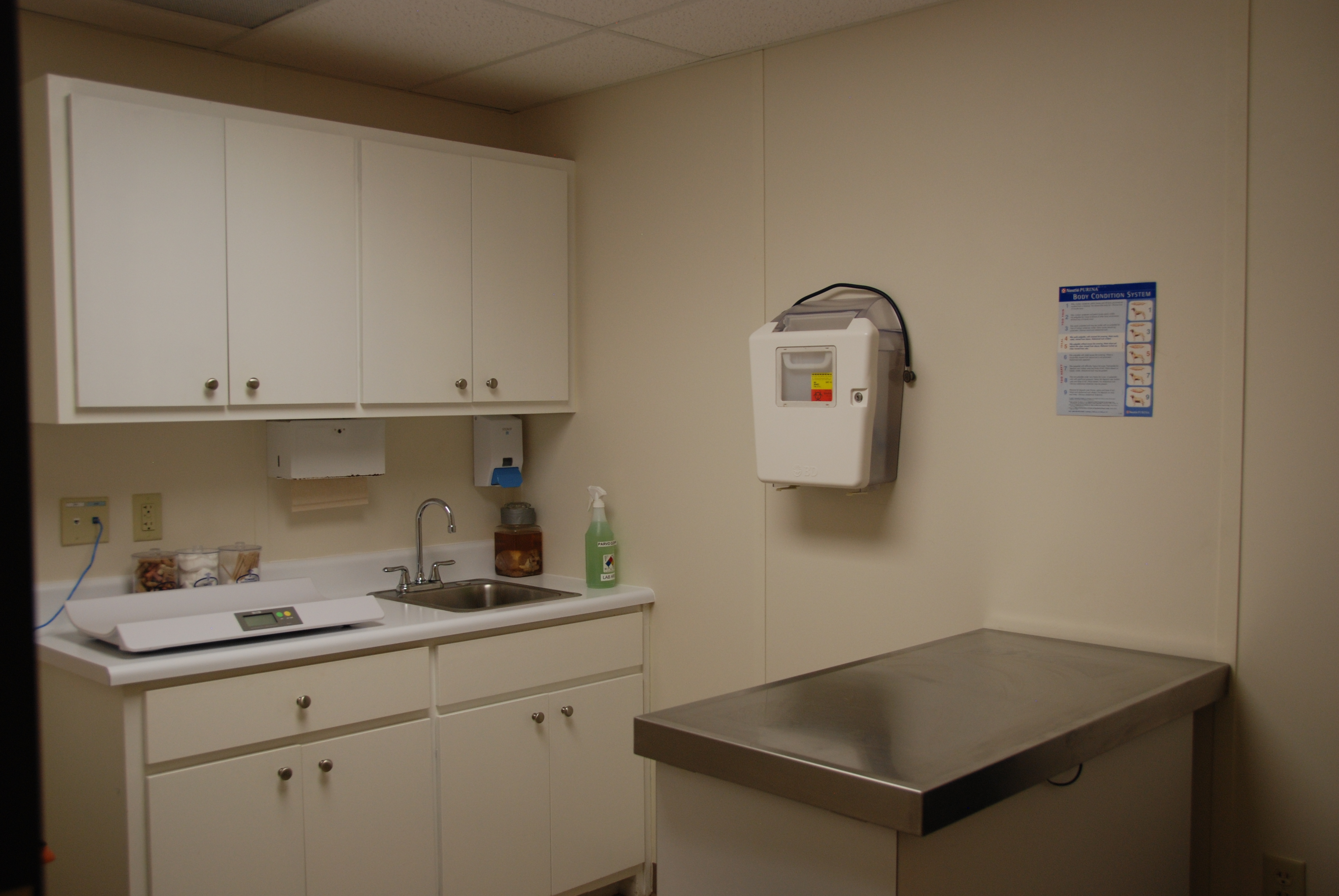 A kitchen with a sink and counter in it